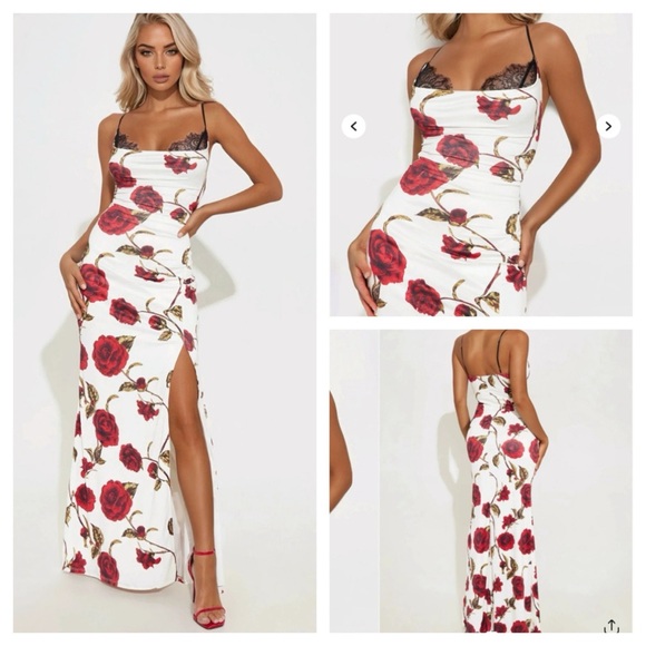 Fashion Nova Never Enough Maxi Slit Rose Lace Bralette Dress New w Tag Size Med - Picture 1 of 8
